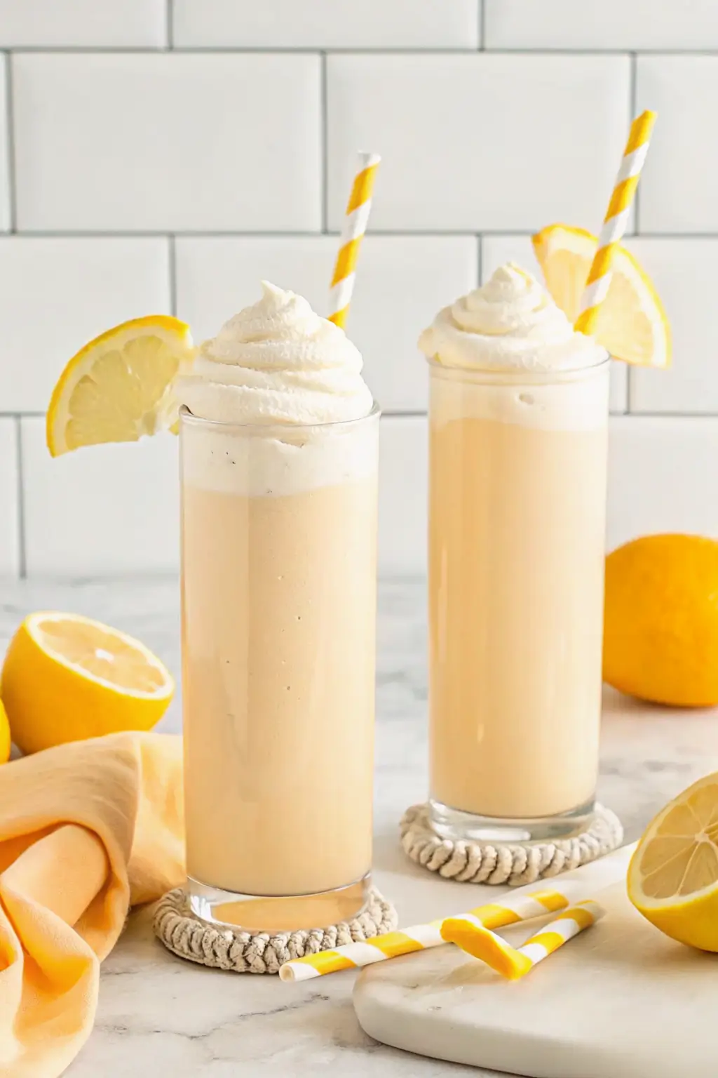 Glass of Copycat Chick-fil-A Frosted Lemonade with whipped cream