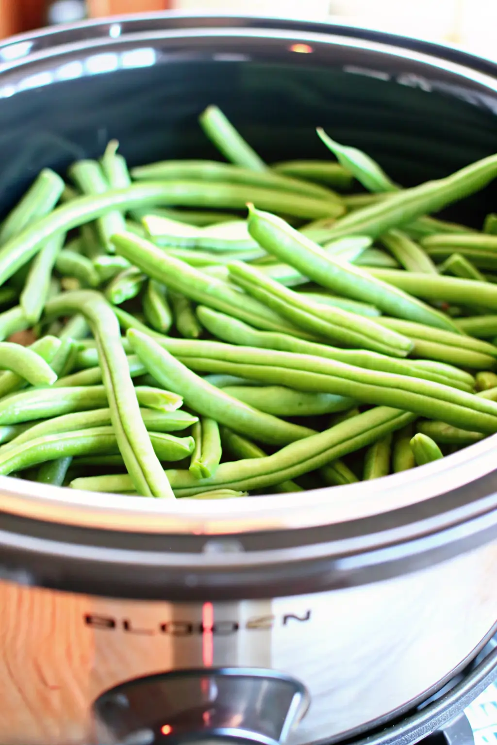 slow-cooked Crockpot Green Beans ready to serve