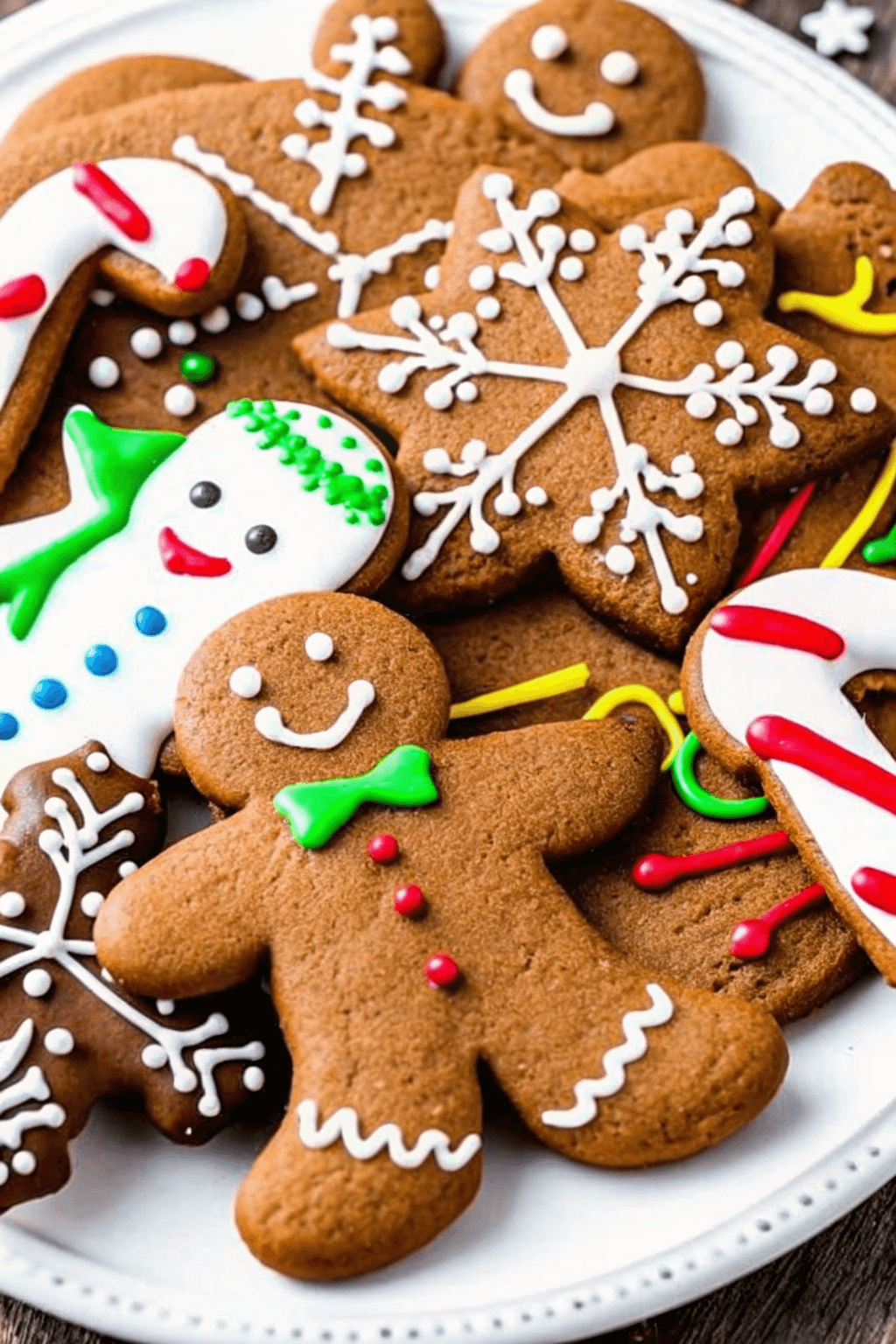 Homemade gingerbread cookies arranged on a rustic wooden table