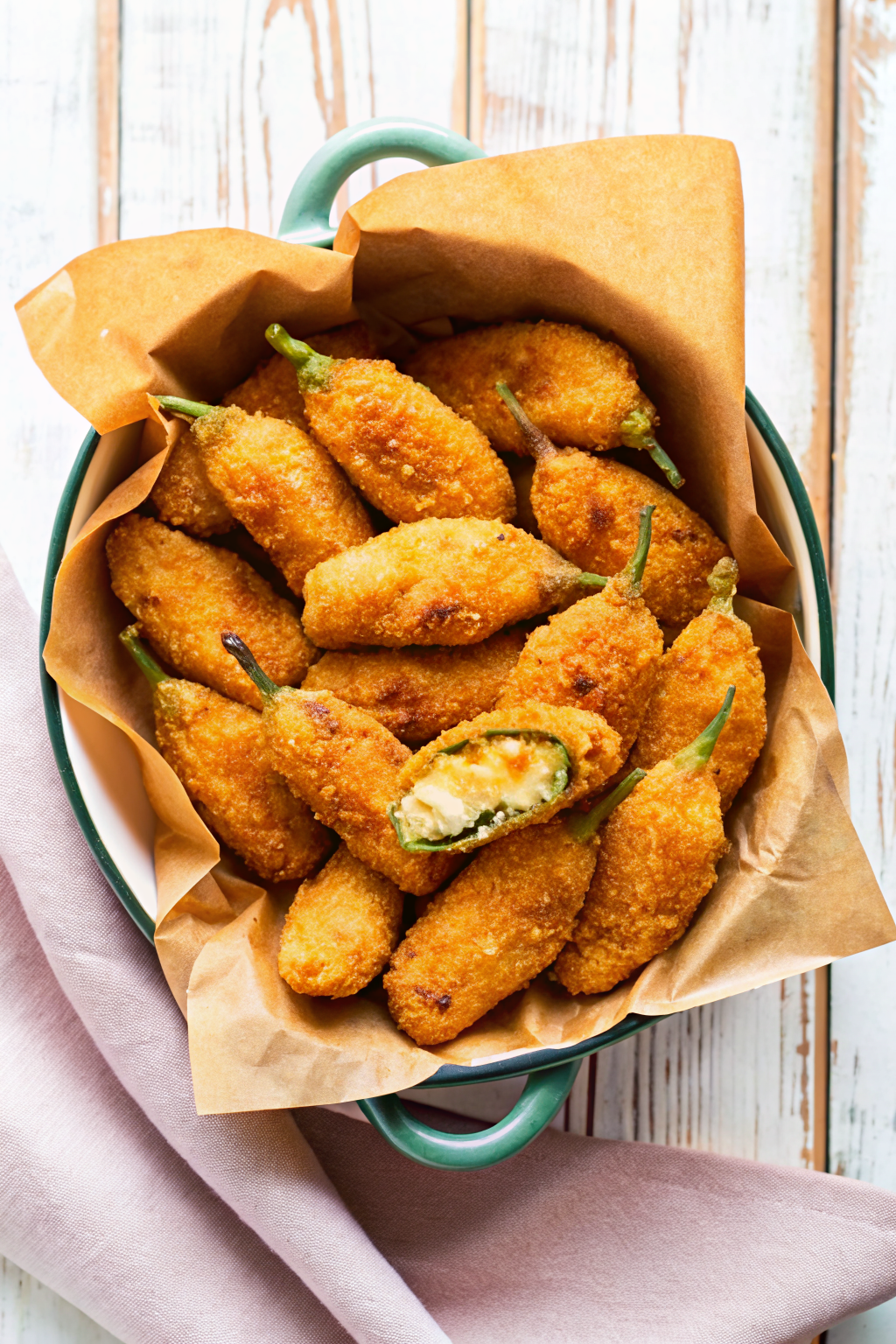 A wooden board filled with crispy bacon-wrapped cheesy jalapeño poppers