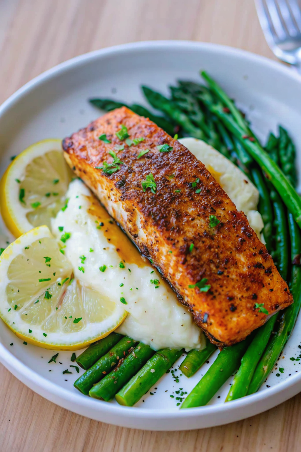 Spreading garlic butter paste over raw salmon on a sheet of foil