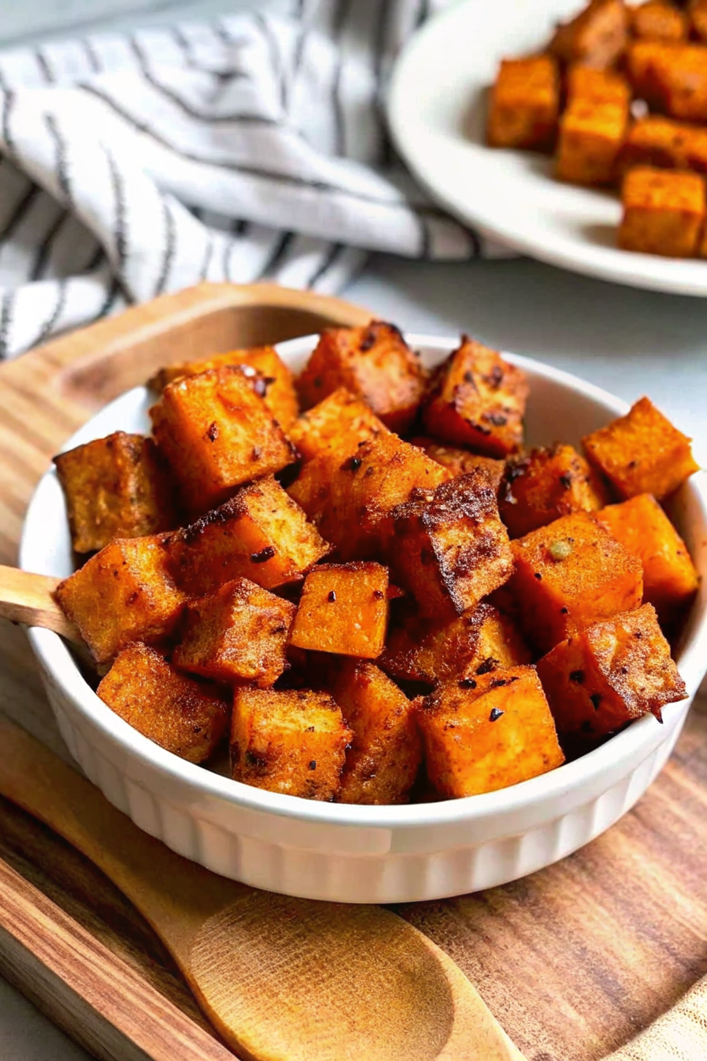 A baking sheet filled with golden, caramelized Crispy Oven-Roasted Sweet Potatoes