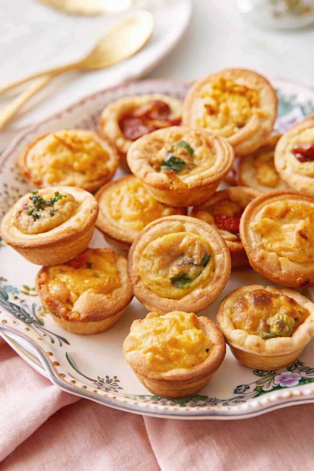 Pouring egg custard into muffin tins to make mini quiches.