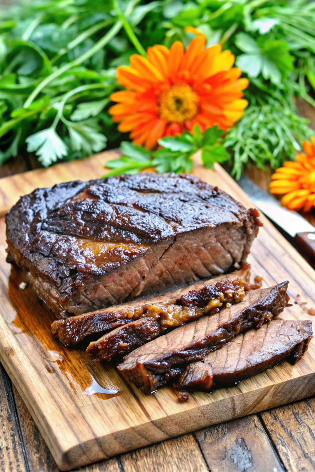 Searing a large chuck roast in a cast iron pot to develop a brown crust