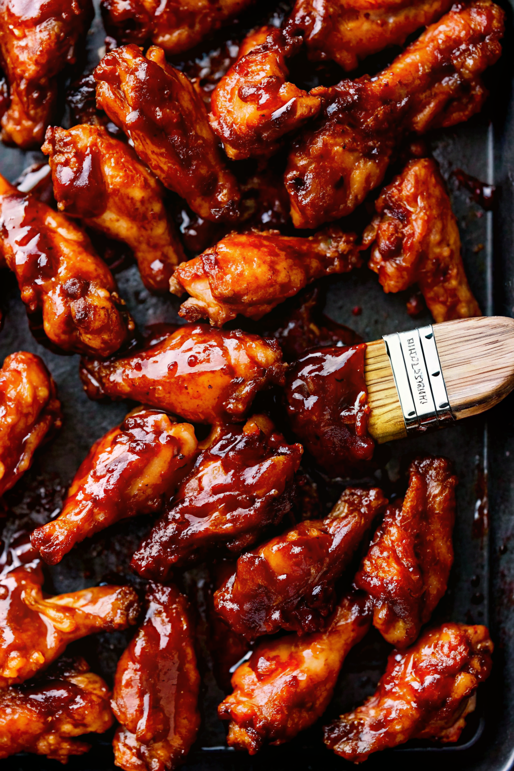 large platter of sticky BBQ Chicken Wings garnished with green onions