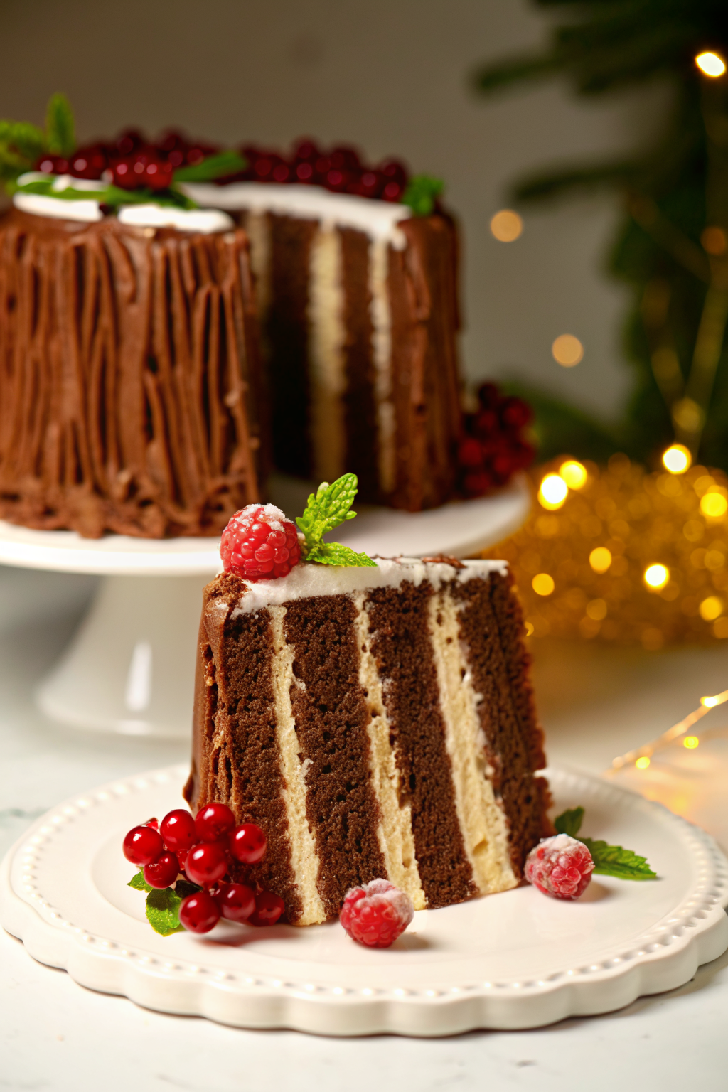 Rolling a warm chocolate sponge cake in a towel to shape it