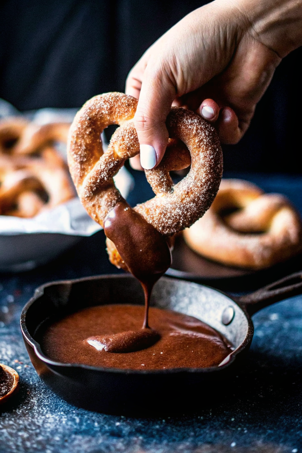 Warm cheese dipping sauce surrounded by fresh homemade pretzels and pretzel bites