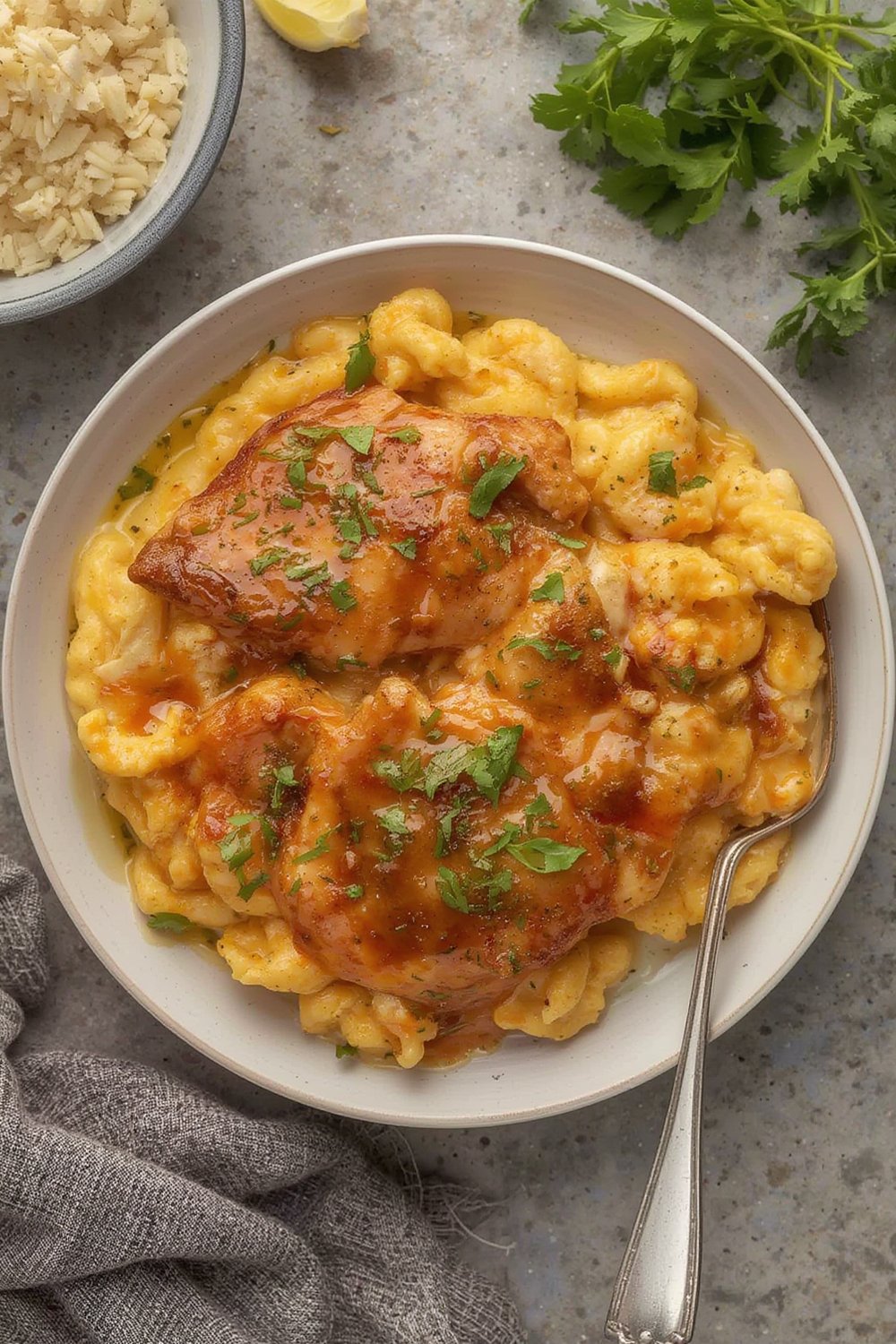 Honey Garlic Butter Chicken with Mac & Cheese